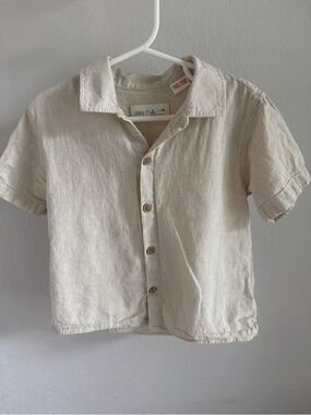Zara Kids Cream Short-Sleeve Button-Down Shirt